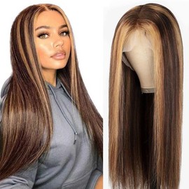 SENSAIRUITE Honey Blonde Straight Lace Front Wigs Human Hair 13x4 180% Density Highlight Ombre HD Transparent Glueless Lace Frontal Wigs Pre Plucked with Baby Hair 26 Inch