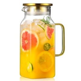Jarra cuadrada de vidrio de 40 onzas, 1.2 litros con tapa y boquilla, jarras de agua con asa para refrigerador, jarra de vidrio de borosilicato para bebidas calientes/frías, jarra grande para té helado, café, bebidas, frío