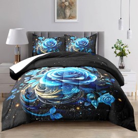 Raphus cucullatus Blue Rose Bedding Sets Full,Dream Stories Bedding Full,Blue Flower Bedding Set,Blue Rose Comforter Set Full 3 Piece Set,Blue Rose Bed Set Full Size,Blue Flowers Comforter Set Full