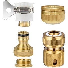 Set of 4 Hose Coupling Brass Hose Connector 1/2 Inch and Tap Connector 1/2 Inch or 3/4 Inch 2-in-1 Tap Connector and Two-Way Hose Connector and Universal Adapter Tap