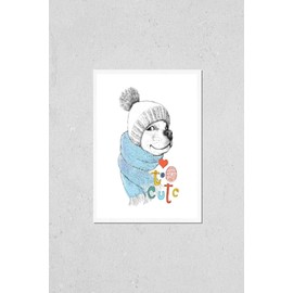 Poster Reproduction of Cute dog in a hat and scarf. Too cute phrase. Hand-drawn illustration of a pencil and watercolor technique. Design for poster, kids T-shirt, print, banners. illustration