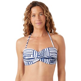 Nautica Women's Bikini Bandeau Strap, Swim Top, Quick-Dry, Removable Pads, UPF 50+, Wave, Large