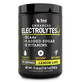 Enhanced Electrolyte Powder (Lemon Lime | 90ct.) w/ 0 Sugar +BCAAs +B-Vitamins Electrolyte Supplement w Potassium Zinc & Magnesium for Hydration - Keto Electrolytes