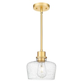 Emak 8 Inch Gold Pendant Light Fixtures, Modern Pendant Lights Kitchen Island with Seeded Glass Shade, 1 Light Hanging Light for Kitchen Island, Dining Room, Bathroom, Bedroom, PL122-GD