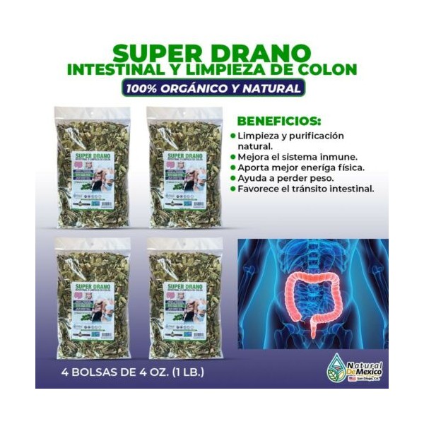 Natural de Mexico USA Super Drano Intestinal y Limpieza de Colon Compuesto Herbal 1 lb. 453gr. (4/4)