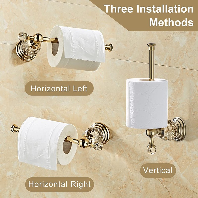 WOLIBEER Crystal Gold Toilet Paper Holder Hand Towel Ring Crystal