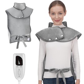 Fast Heating Electric Heating Pad for Neck and Shoulder and Back with 6 Heating Settings & 4 Timer, Large Size Heated Wrap with Auto Shut Off & Machine Washable (Silver Gray, 37x24 inch)