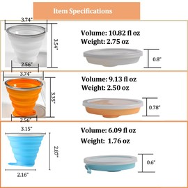 Geolinhome Silicone Collapsible Cups, Portable Drinking Cups with Watertight Lids, Reusable for Indoors and Outdoors - 6.09, 9.13, 10.82 fl oz (3 Pack, Multi-Color) (clear, grey, pink)