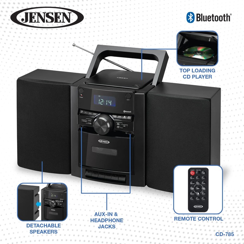 JENSEN CD-785 Bluetooth Portable CD Music System with Cassette Player