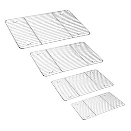 TeamFar Baking Cooling Rack Set of 4, Stainless Steel Rack for Cooking Roasting Grilling, Healthy & Mirror Finish, Oven Use & Dishwasher Safe