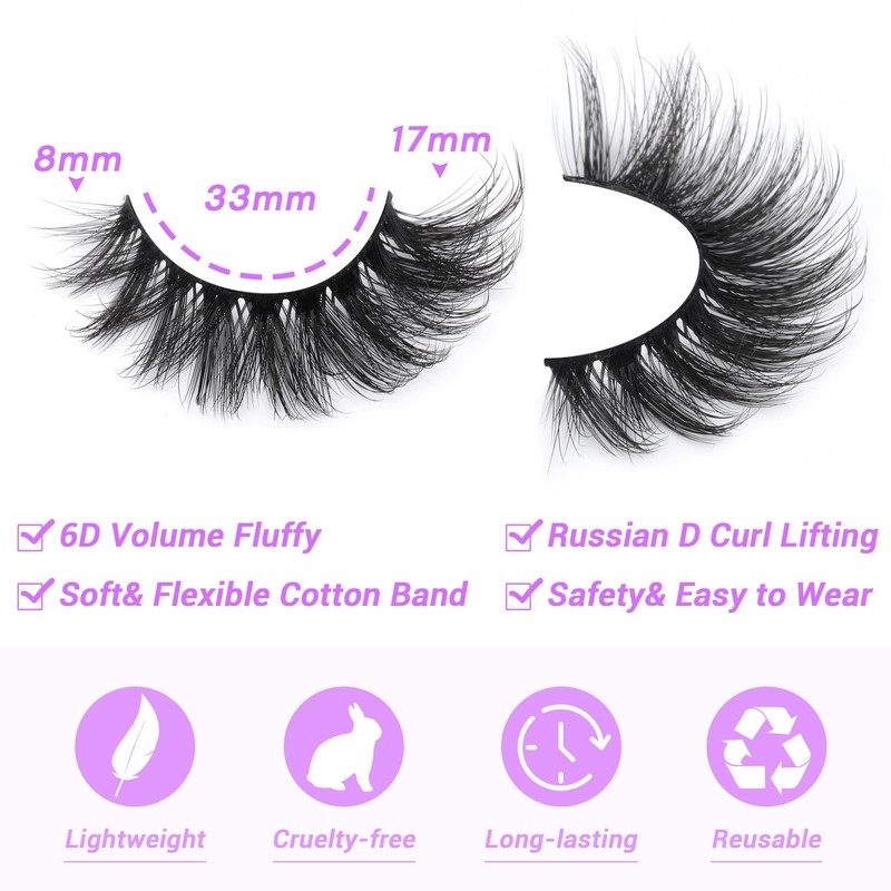 JIMIRE Mink Lashes Fluffy Cat Eye False Eyelashes Volume Wispy