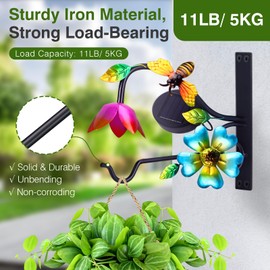 Lewondr Plant Hangers with Solar Light,9 Inch Metal Hanging Plant Bracket Outside,Bee Plant Wall Hook Solar Lights Outdoor for Wall,Flower Basket,Bird Feeder,Lantern,Wind Chime,2 Pack