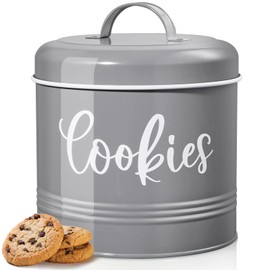 DAYYET Gray Cookie Jar for Kitchen Counter, 1 Gallon Vintage Cookie Jar with Airtight Lid, Large Food Storage Container for Candy, Cookies, Dessert, Farmhouse Kitchen Decor and Accessories