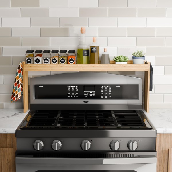 Edgeline Bamboo Over the Stove Modern Spice Shelf for Kitchen,