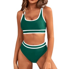 MAIABLEAU Womens High Waist Bikini Sets Sporty Two Piece Swimsuits Scoop Neck Cheeky Bathing Suits Green XL