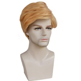 Mens Blonde Wig Short Blonde Male Donald Billionaire President Costume Wig Heat Resistant Synthetic for Halloween Cosplay Party