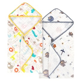 Decalsweet Hooded Baby Towel-2 Pcs Soft Muslin Baby Bath Towel with Hood,100% Cotton Absorbent Baby Towels Newborn Boys Girls(Animal)
