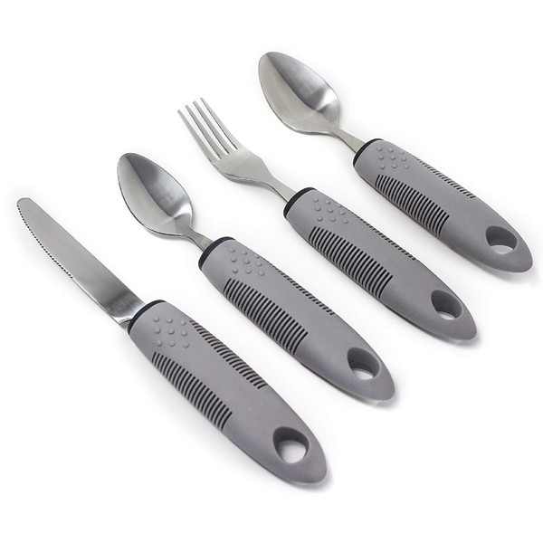 BodyHealt Easy Grip Adaptive Utensils - Weighted Flatware for Elderly & Handicap. Cutlery set with Non-Slip Ribbed Handles for Arthritis, Tremors, Parkinsons Aids & Stroke Recovery. 1 count (Set of 4)