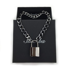 Succuba Padlock Necklace Chain Collar Choker with Two Keys and Box for Women, Men and Pet 22 Inches (D, 22)