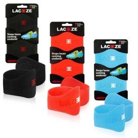 LACEEZE Bands Original 3 Pack Black Red Blue Fits Shoe Size C13 - UK 6.5 Keeps Shoelaces Tied During Sports, Football, Rugby