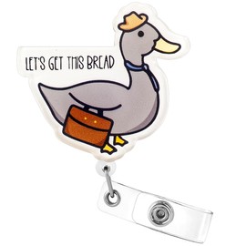 Jevzify Funny Retractable Badge Reel for ID Card Badge,Cute Duck Let’s Get This Bread Retractable Badge Holder Alligator Clip for Nurse,Medical Assistant,Nursing Student,Teacher