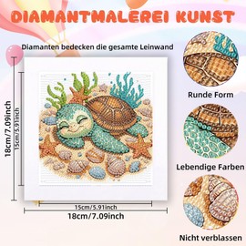 luckyarina Turtle Diamond Painting Children with Frame - Diamond Art Pictures Turtles Animals Diamond Painting Children from 4 6 8 10 Years as a Gift for Home Wall Decor (18 x 18 cm)
