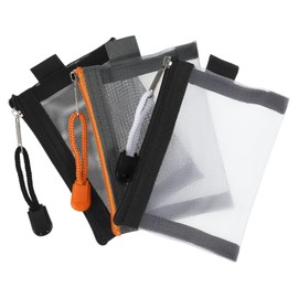 VOCOSTE Mini Zipper Mesh Bag Mesh Zipper Bag Storage Pouch Carrying Travel Multi-function Pouch Case for Credit Card Earphone Coin Lipstick 3pcs, Black, Gray, White