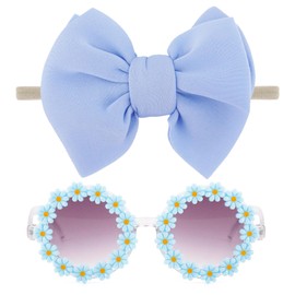 Naimo Toddler Kids Girls Round Flower Sunglasses UV400 Protection Cute Bow Headband Set for Outdoor Beach Party