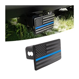 American Flag Metal Trailer Hitch Cover, USA Patriotic Dust Plug, Stainless Steel Flag Emblem Guard for 2 Inch Tow Rear Receivers Square Mouth Protection Cover for Pickup Truck SUV (Blue)