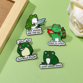 JHCHUYI 5Pcs Animal Cartoon Badges, Funny Frog Holding a Sword, Cute Bean Holding a Knife Shape Lapel Pin, Toad Back Fire Extinguisher Letter Alloy Backpack Pin Suitable for Bath Daily Bag Hat Clothing Decoration, Party Collection Gift