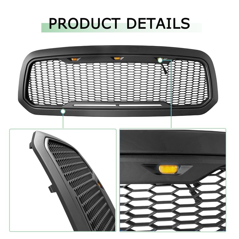 MATMACRO Grille Front Bumper Honeycomb Grill For 2013-2018 Dodge Ram