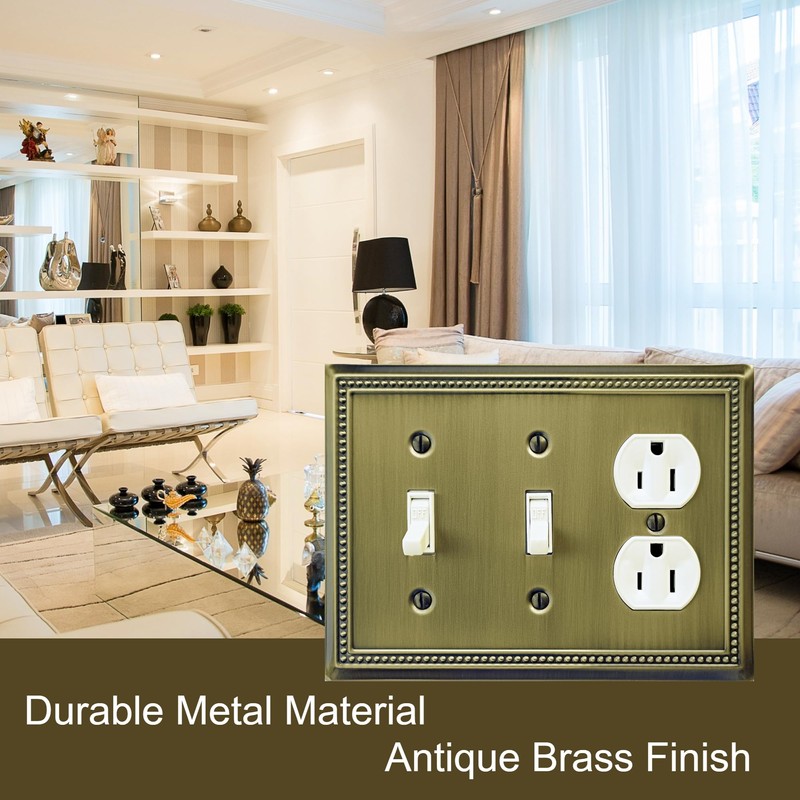 OKAWYC Double Toggle/Single Duplex Light Switch Cover Belaire Beaded Metal