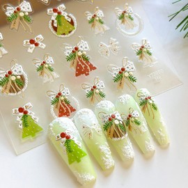 3 Sheets 5D Embossed Christmas Trees Nail Stickers for Nail Art Wreath Gingerbread Man Self-Adhesive Decals Winter Holiday Decoration Christmas Acrylic Supplies for Women DIY