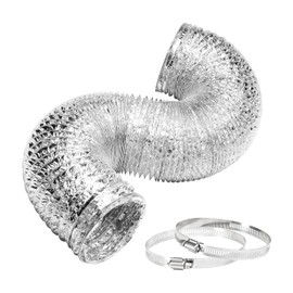 iPower 4 Inch 8 Feet, Non-Insulated Flex Air Aluminum Ducting, Dryer Vent Hose for HVAC Ventilation and Exhaust with 2 Clamps, 4" x 8', Silver