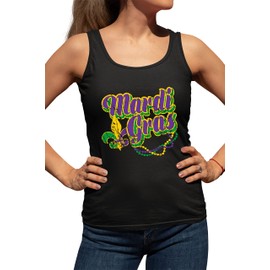 Go All Out Medium Black Womens Mardi Gras Racerback Tank Top T-Shirt