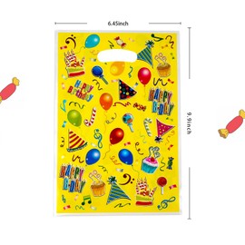 Lyxhag 60pcs Multicolor Birthday Party Bags, 6.54 x 9.9 inches, Plastic, Assorted Colors, 6 Styles, Candy, Cookie, Goodie Bags, Party Favor Bags