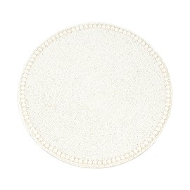 Vanilla Cream White Glass Beaded Placemat 15" Round, (4 Piece Set)