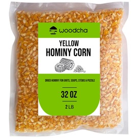 Yellow Hominy Corn – 2Lb Dried Hominy for Grits, Soups, Stews & Pozole – Coarse Cornmeal, Yellow Grits, Stone Ground Cornmeal – Non-GMO Dry Corn for Southern & Mexican Recipes- 32oz