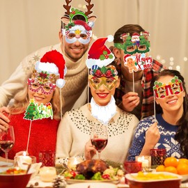 38Pcs Christmas Props and Glasses, Funny Christmas Photo Booth Props Christmas Party Glasses Frames Christmas Selfie Props Xmas Glasses Costume Accessories for Xmas Party Supplies Decor