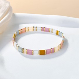 KELITCH Minimal Tila Beads Bracelet Stackable Tennis Stretch Bracelet Handmade Fashion Bracelet Jewellery Women