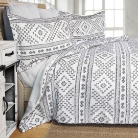 CARSTENS, INC. Tufted Boho Comforter Set King - Black & White Boho Bedding Comforter Set, 3 Pieces Farmhouse Shabby Chic Embroidered Bed Set