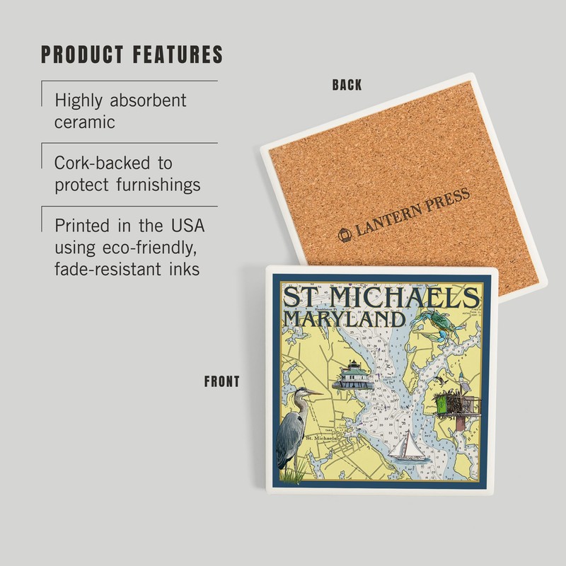 St. Michaels, Maryland, Nautical Chart (Absorbent Ceramic Coaster, Single, Cork