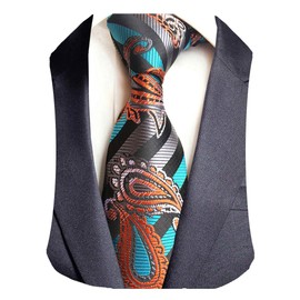 GUSLESON Striped and Paisley Necktie Mens Silk Tie for Wedding(0694-03)