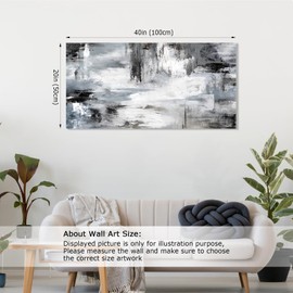 Large Abstract Canvas Wall Art - Black and White Wall Pictures Modern Abstract Prints Living Room Decor Framed Modern Gray Canvas Artwork for Bedroom Dining Room Home Office Kitchen Decor 20" x 40"