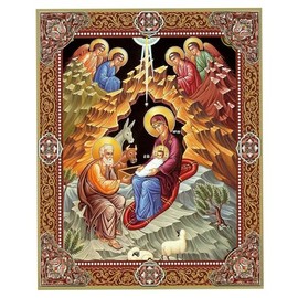 Needzo Nativity of Jesus Christ Icon, Orthodox Catholic Christian Icon, Holy Family Nativity Scene Angels, Wall Hanging and Standing 7 1/2 Inch, Christmas Decoration Gift, Byzantine