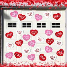 Hoteam 30 Pcs Valentine's Day Garage Door Decoration Magnet Stickers Conversation Heart Magnet Decals Refrigerator Stickers Romantic Garage Door Decals for Valentine's Day Party Supplies Home Decor