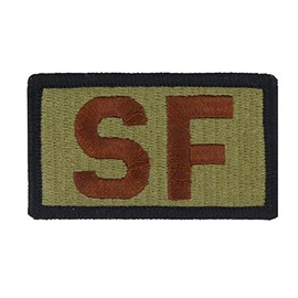 USAF SF Letters (Security Force) OCP Spice Brown Patch with Black Border (Military Issued)-Veteran Owned Business