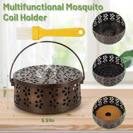 Mosquito Spiral Holder, Anti Mosquito Spiral Box, Smoking Spirals Holder, Mosquito Coil Holder, Metallic Mosquito Coil Holder with Cleaning Brush (Brown)