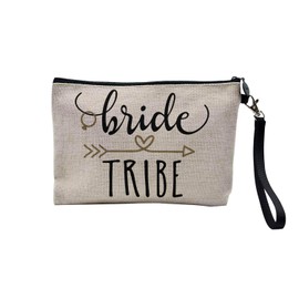 Tasche aus Leinen – Bride Tribe Kalligraphie Tribu der Braut Hochzeit Herz – Kosmetiktasche aus Segeltuch in Leinenoptik – Geldbörse – 15 x 10 cm, leinen, 23.5 x 15 cm, Kosmetiktasche