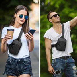 Lidxfeo Waterproof Crossbody Bag, Small, Multi-Pocket Chest Bag, Men, Anti-Theft Sling Shoulder Bag, for Hiking, Travel, Jogging etc, black